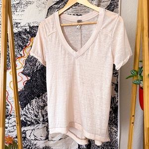 We The Free Urban Outfitters Cream Distressed Oversized V Neck T-shirt